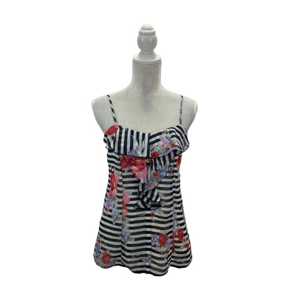 Xhilaration Tank Blouse Mixed Print Stripe Floral - Picture 1 of 10